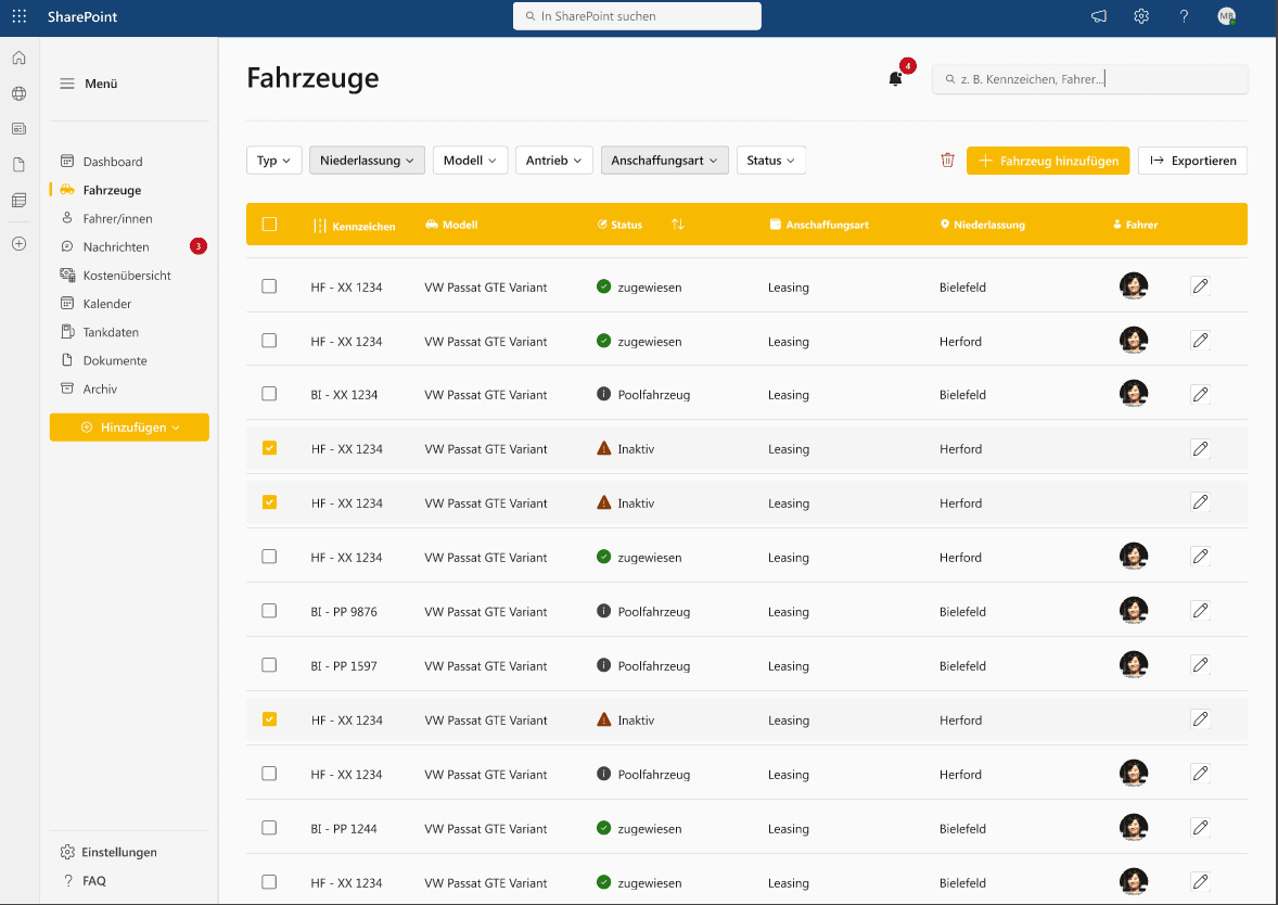 Fahrzeuge Übersicht